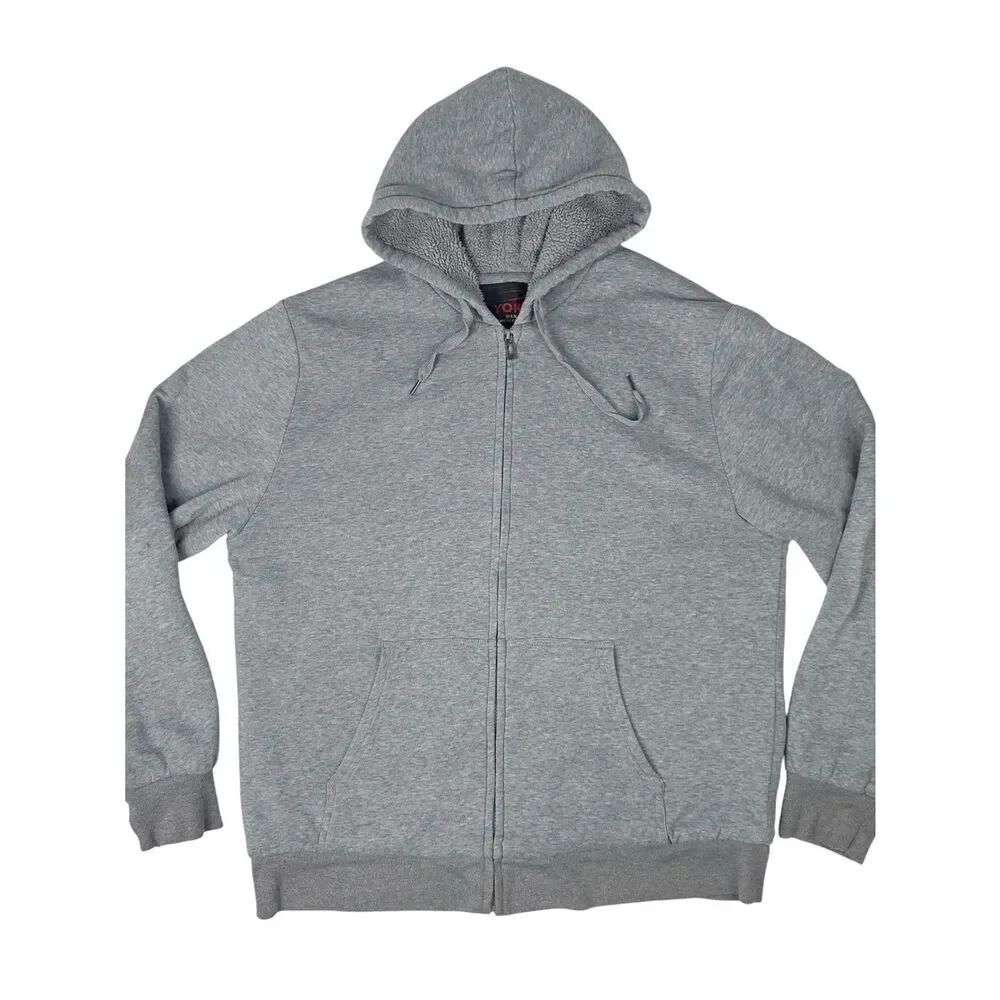 Yoki Outerwear Mens XL Full Zip Hoodie Gray Fleece Lined Cozy Soft